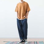 Japanese Loose Drop Shoulder Fake Two Piece T-shirt