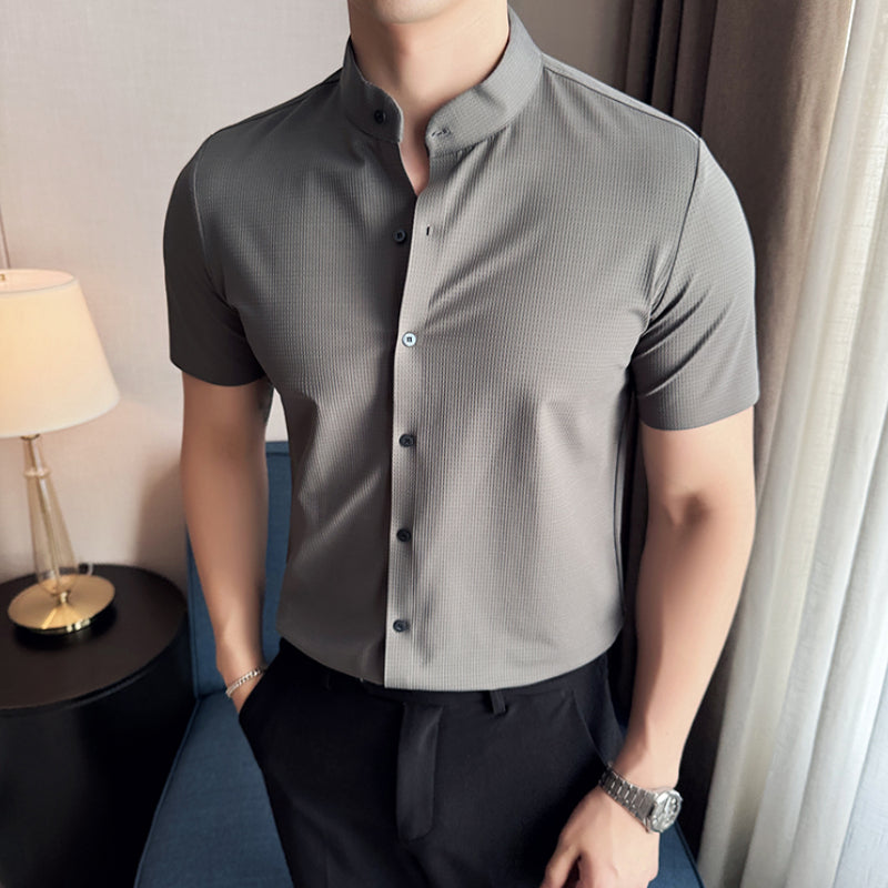Summer Stand Collar Ice Silk Casual Waffle Shirt