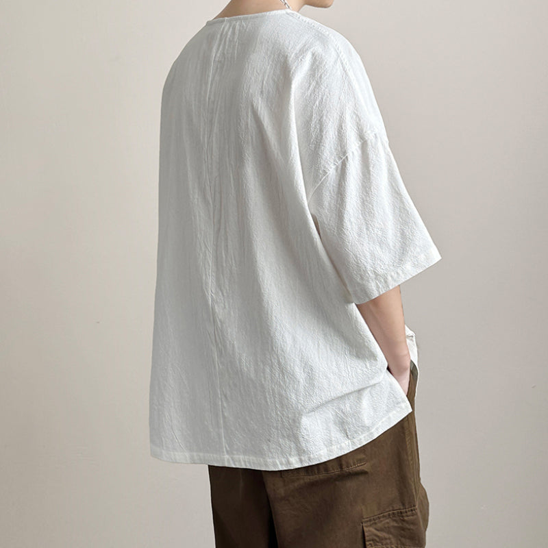 Japanese Loose Large Collar Cotton and Linen T-shirt
