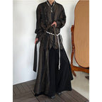 Vintage Tie-dye Ribbon Stand Collar Pleated Shirt