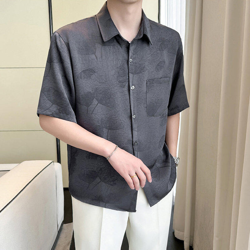 Ice Silk Drape Lapel Floral Shirt