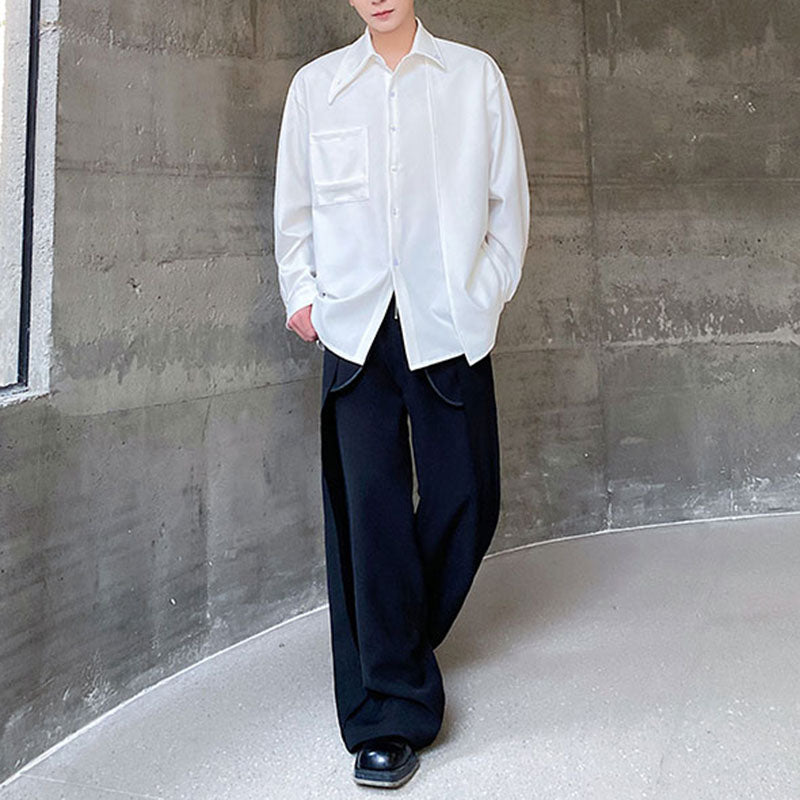 Pointed Collar Button-down Long-sleeve Shirt