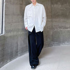 Pointed Collar Button-down Long-sleeve Shirt