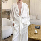 Silky Shiny Satin Tie Long-sleeved Shirt Casual Trousers Two-piece Suit