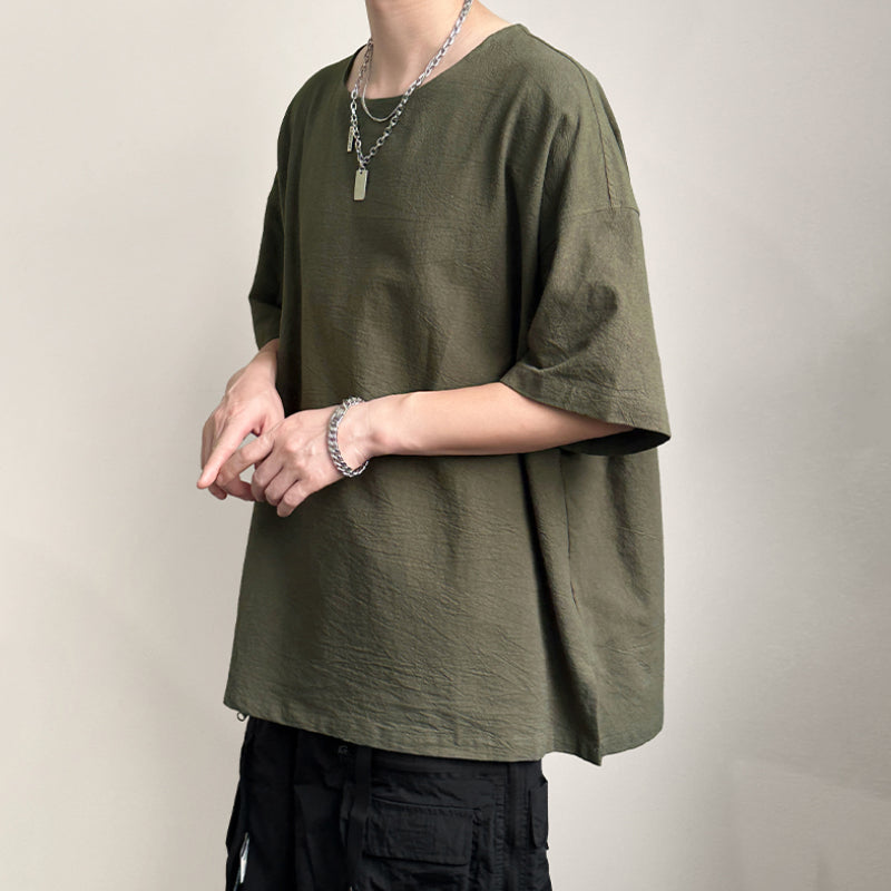 Japanese Loose Large Collar Cotton and Linen T-shirt