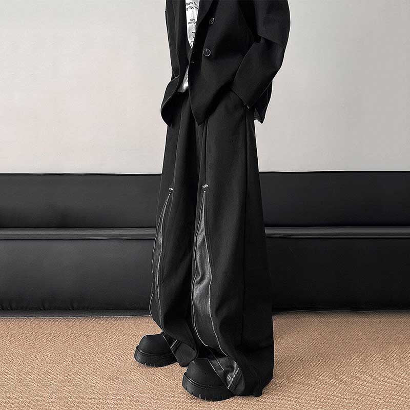 American Style Loose Leather Wide-leg Pants