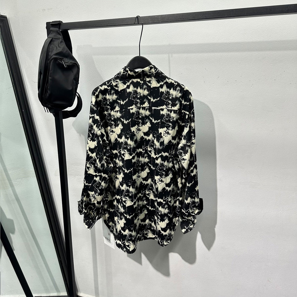 Printed Rhinestone Drape Loose Shirt