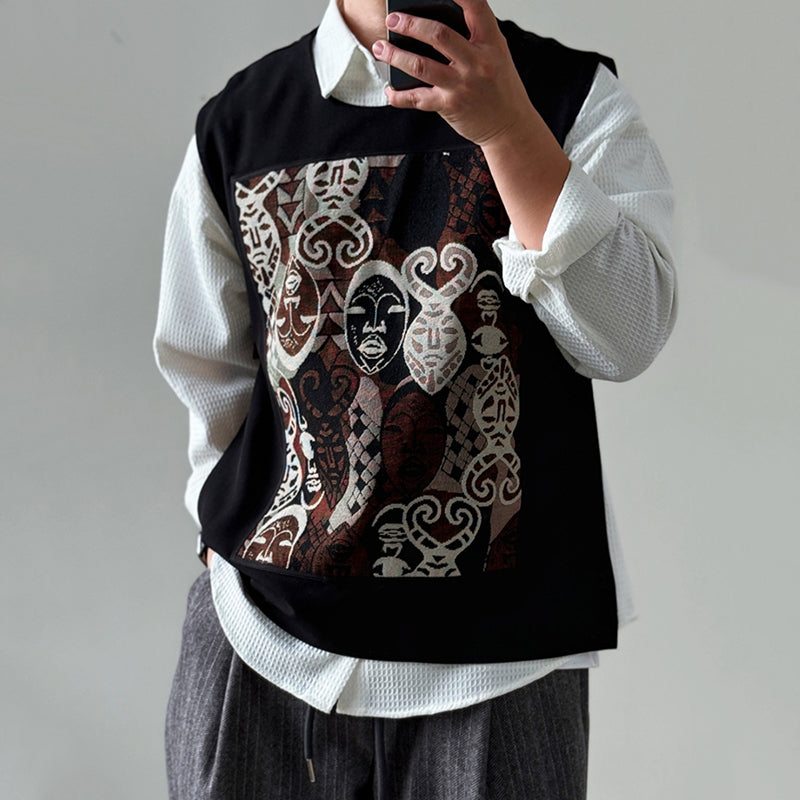 【Mask】Loose-fitting Patchwork Vest