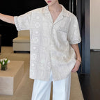Jacquard Embroidered Cuban Collar Rhinestone Shirt