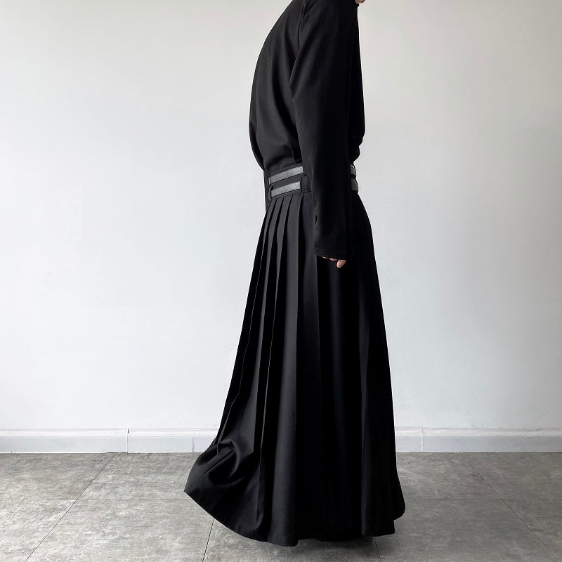 Pleated Double Belt Skirt Hakama Pants