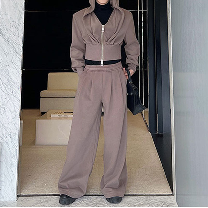 Retro Knit Cropped Sweater Wide-Leg Trousers Two-Piece Set