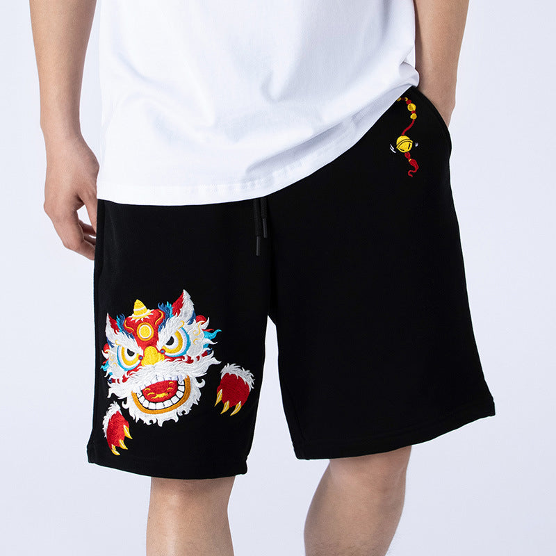 Lion Embroidered Lounge Shorts