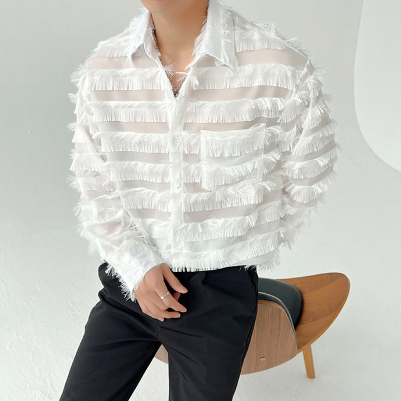 Tassel Striped Hollow Loose Shirt