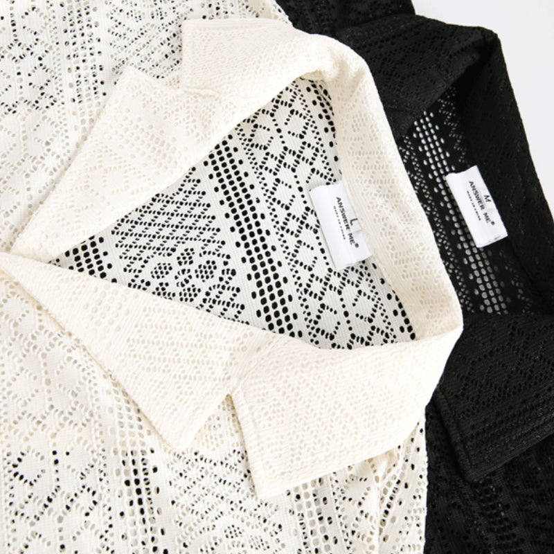 Loose Casual Hollow Pattern Cuban Collar Shirt