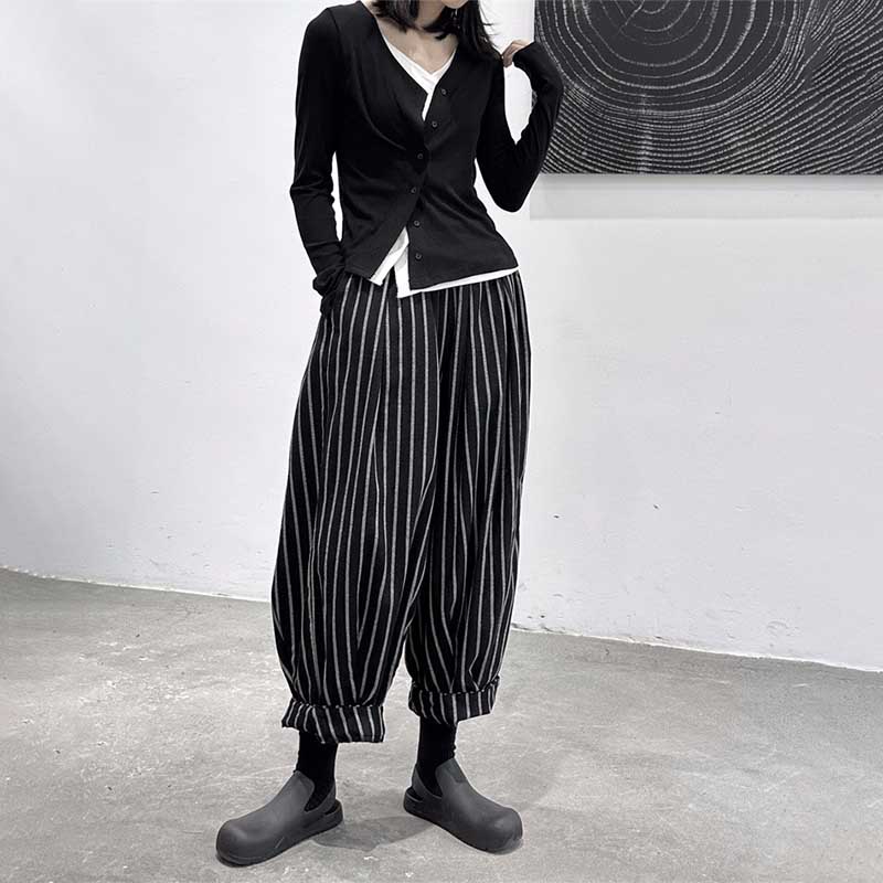 Dark Thick Striped Casual Pants