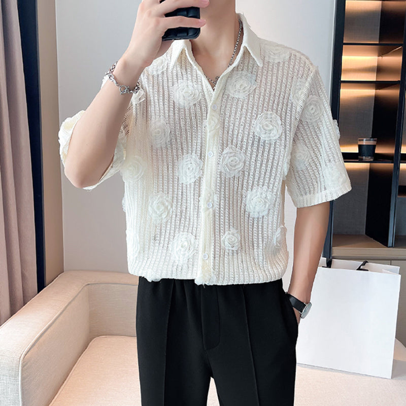 Hollow 3D Floral Short-sleeved Shirt