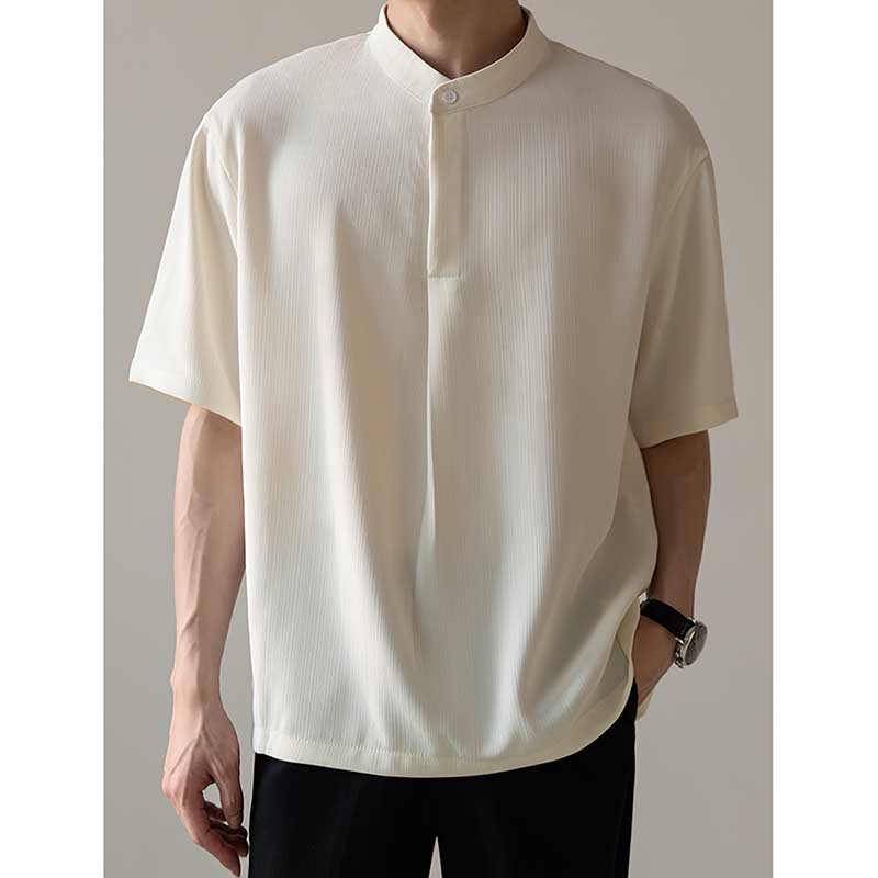 Loose Stand Collar Ice Silk Texture Casual Shirt