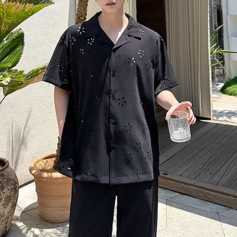 Summer Hollow Cuban Collar Loose Shirt