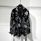 Lapel Pattern Sequin Strap Long-sleeved Shirt