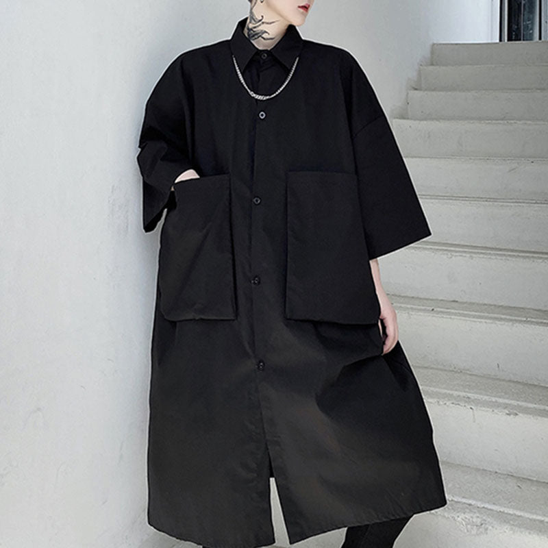 Large Pocket Loose Mid Length Shirt