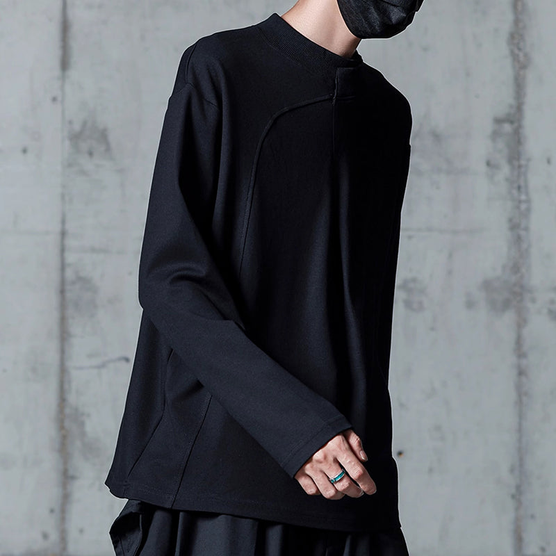 Simple Solid Stand Collar Long Sleeve T-Shirt