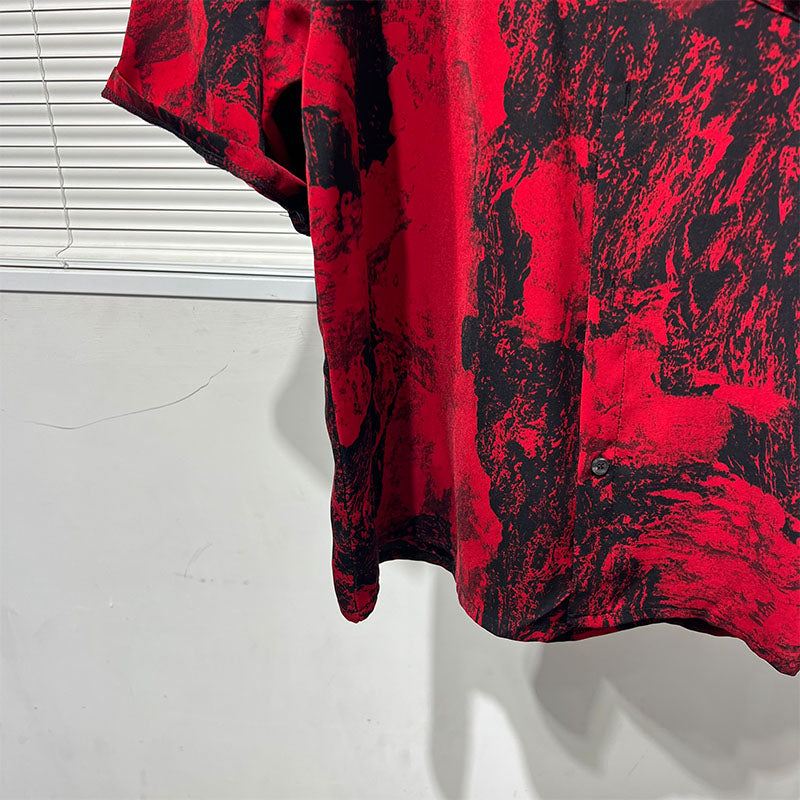Irregular Printed Loose Red Shirt