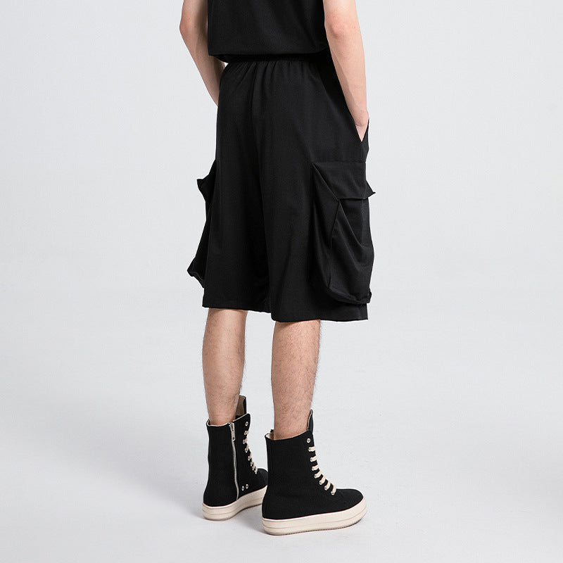 Black Large Pocket Loose Casual Shorts