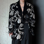 Sequined Lapel Shoulder Padded Loose Casual Blazer