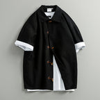 Cotton Japanese Retro Wooden Horn Button Shirt