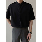 Loose Stand Collar Ice Silk Texture Casual Shirt