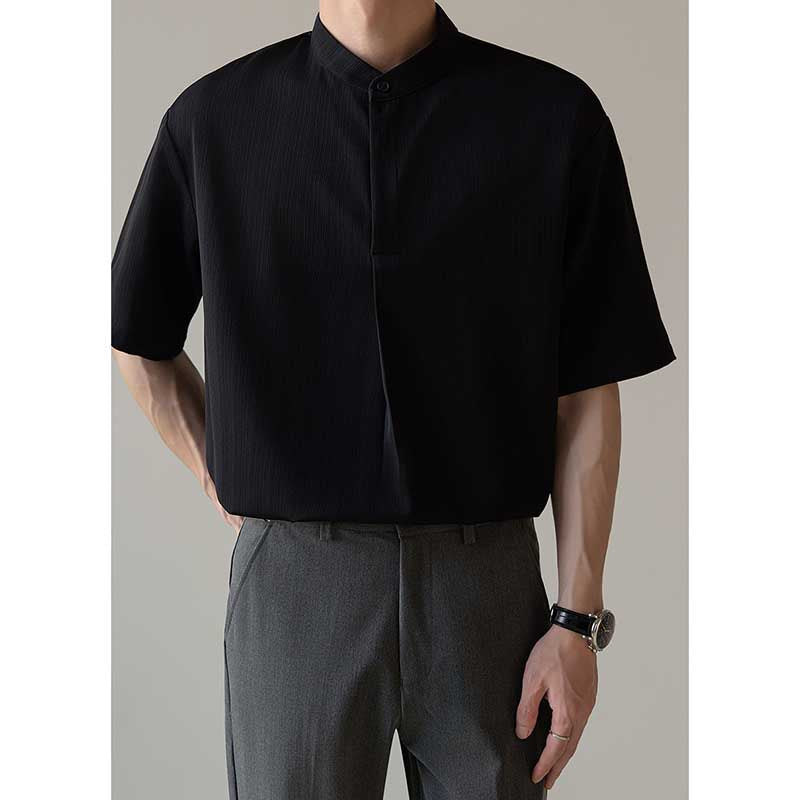 Loose Stand Collar Ice Silk Texture Casual Shirt