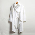 Vintage Linen Mid-Length Stand Collar Trench Coat