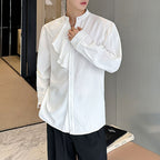 Asymmetrical Ruffled Stand Collar Loose Shirt
