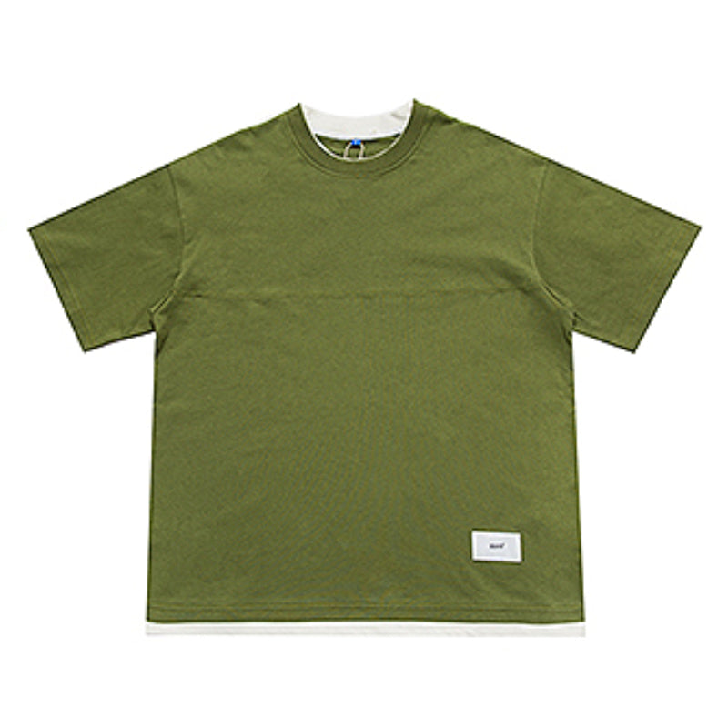 Japanese Loose Drop Shoulder Fake Two Piece T-shirt