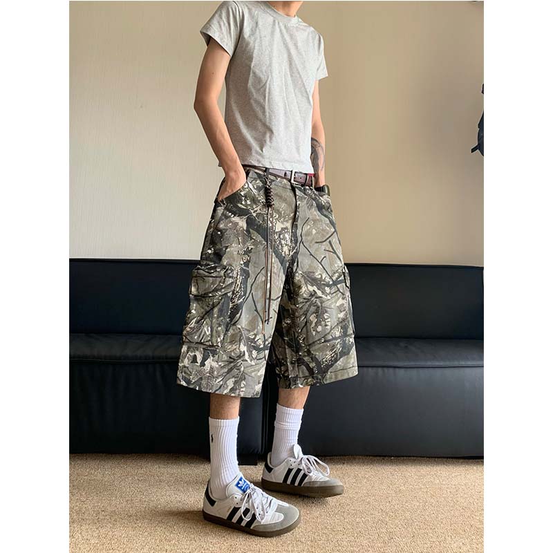 Vintage Camouflage Cargo Loose Shorts