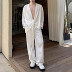 Silky Shiny Satin Tie Long-sleeved Shirt Casual Trousers Two-piece Suit