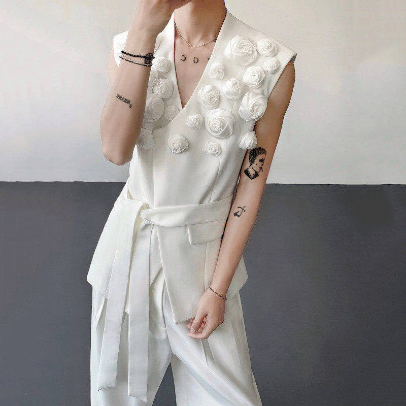 Design Three-dimensional Rose Sleeveless Suit Vest