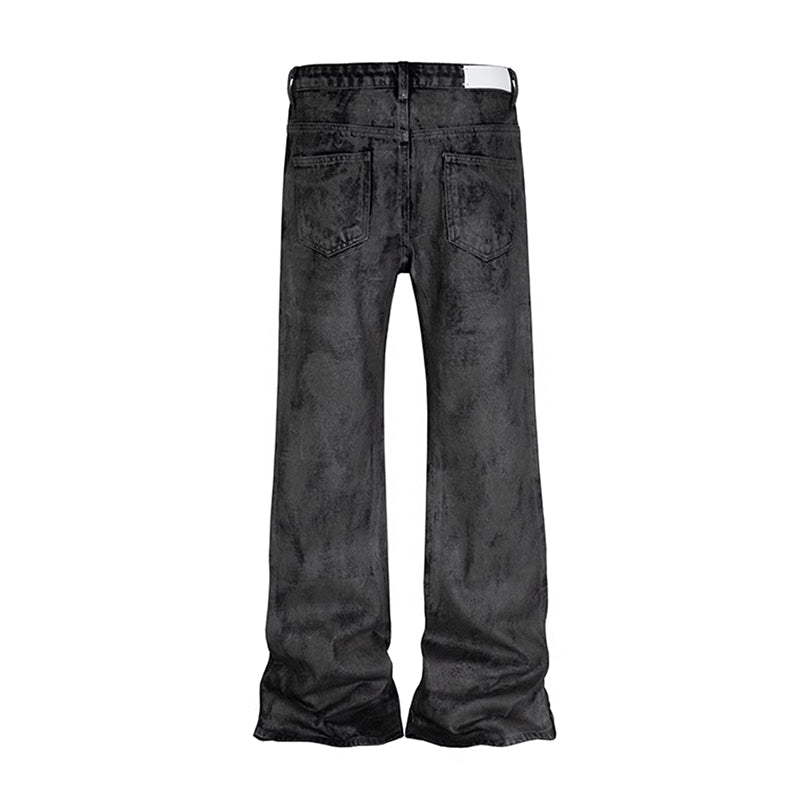 Glitter-coated Slim-fit Stacked Denim Flared Pants