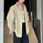 Reversible Khaki Plaid Two-Piece Spliced Long-Sleeved Shirt