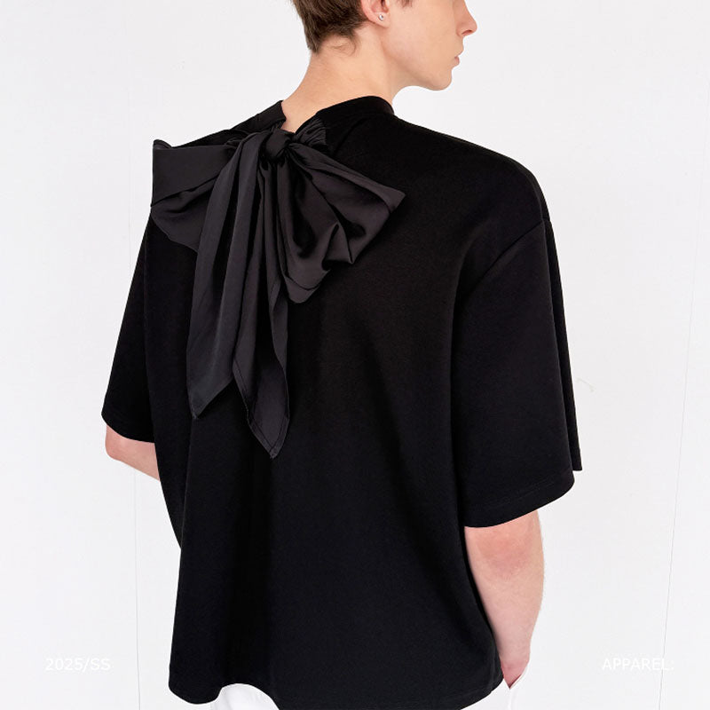 Scarf Ribbon Silhouette Short Sleeves T-shirt