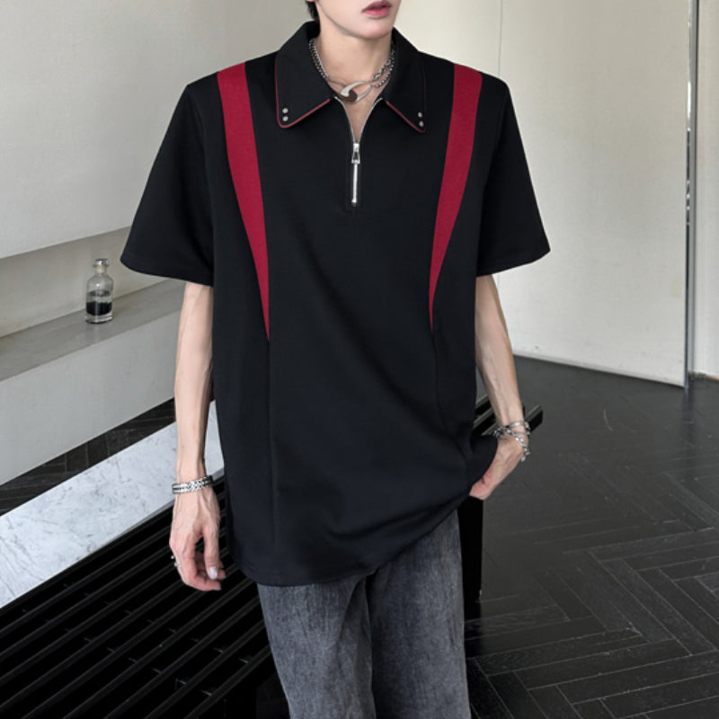 Padded Shoulder Contrast Color Stitching POLO Shirt