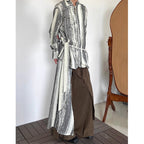 Vintage Tie-dye Ribbon Stand Collar Pleated Shirt