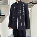 Retro Calligraphy Embroidered Stand Collar Blazer