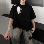 Padded Shoulder Loose Ripped Mesh T-shirt