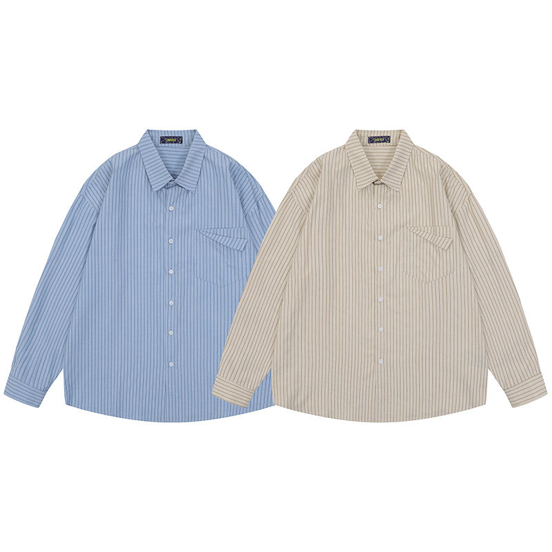 Japanese Retro Pocket Striped Shirt