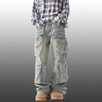 American Retro Pleated Three-dimensional Large Pocket Pants
