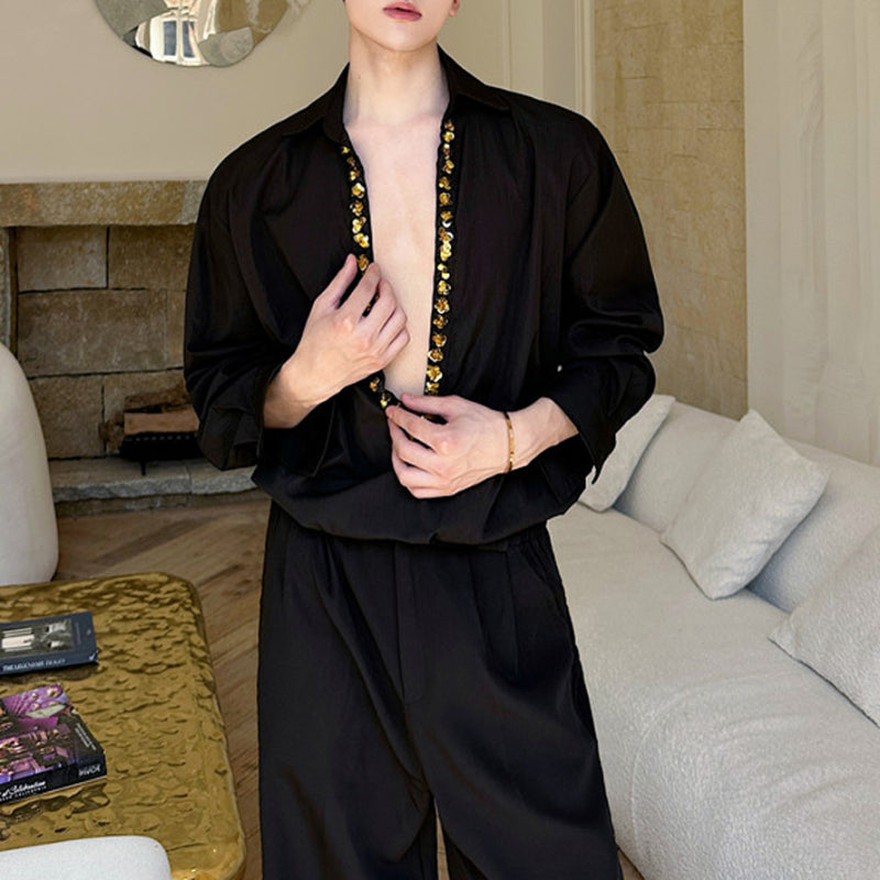 V-neck Sequined Silhouette Shirt