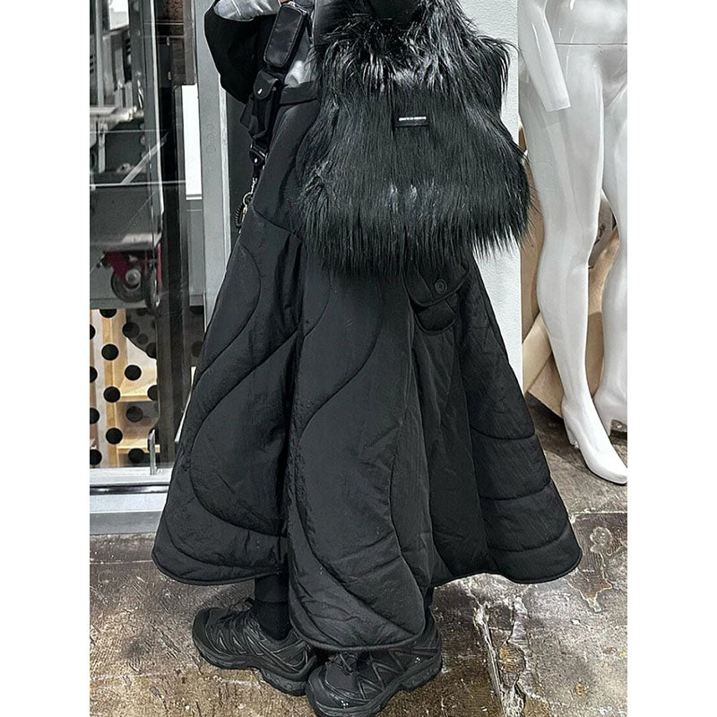 Black Thickened High-waisted A-line Long Skirt