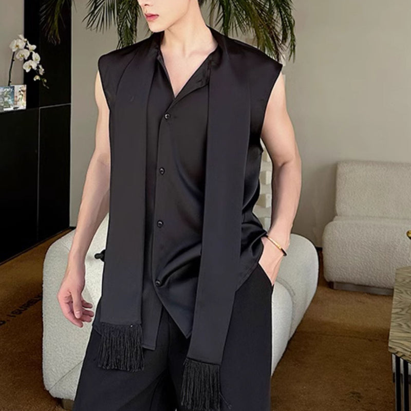 Sleeveless Satin Waistcoat Shirt