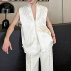Handmade Pearl Embroidered Jacquard Stand Collar Vest